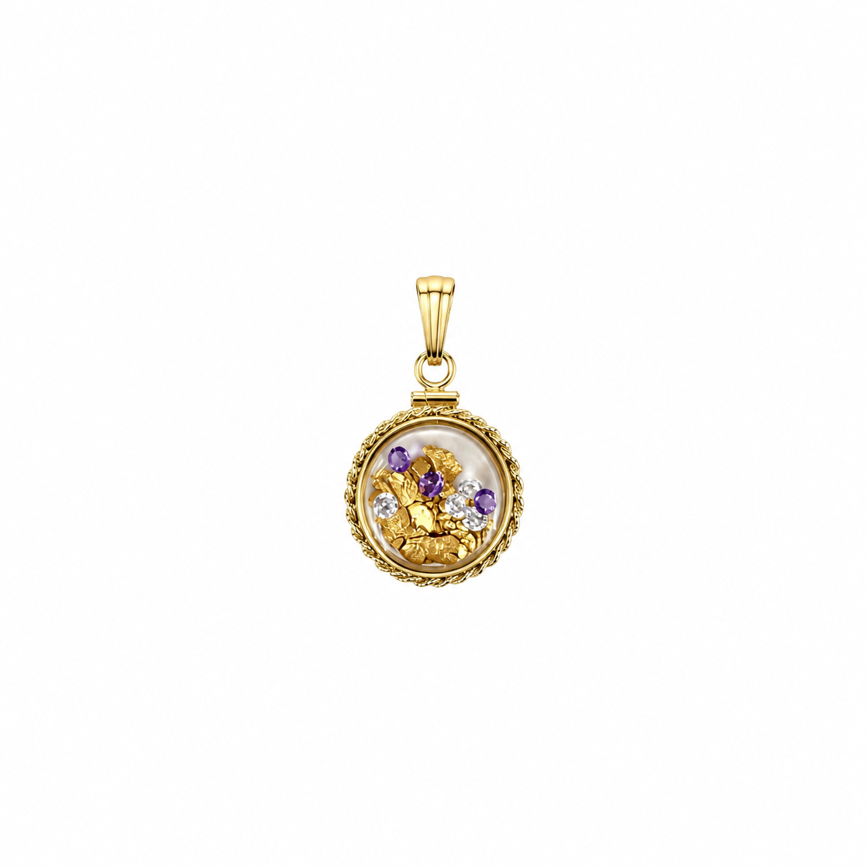 Large 14ct Gold Bezel Pendant with Amethyst/CZ