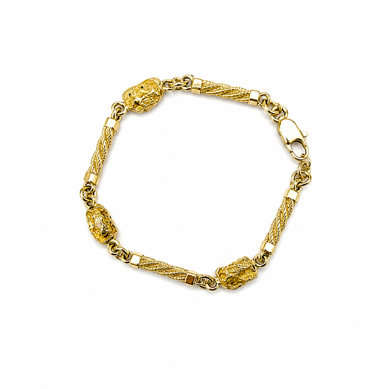 14kt Natural Gold Nugget Twisted Wire Bracelet- 20cm