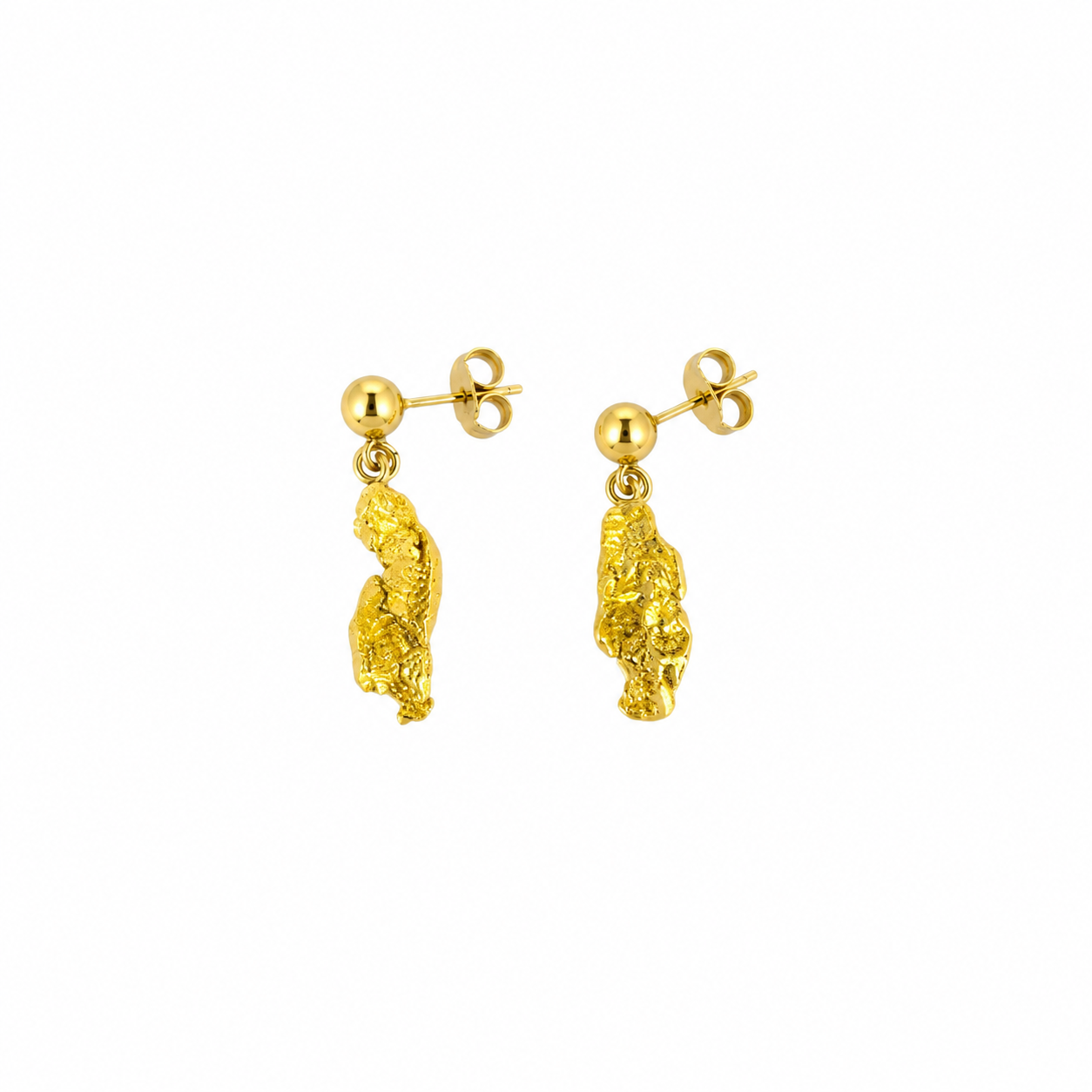 14kt Natural Gold Nugget Ball Stud - 4.98gms