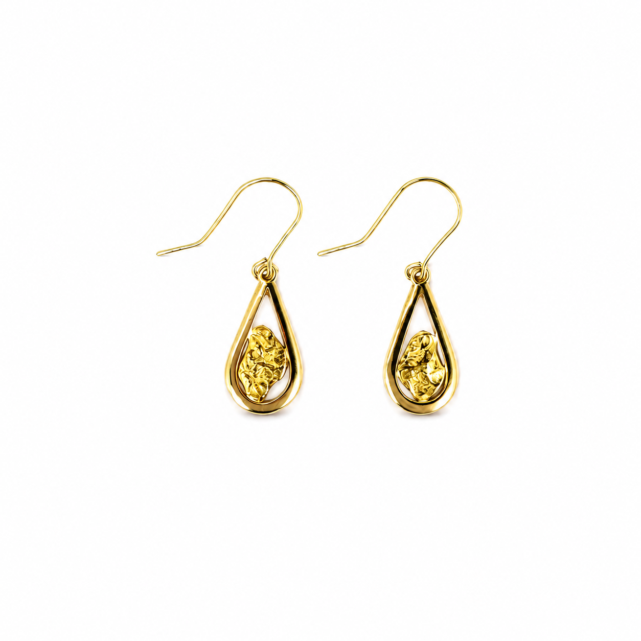 18kt Natural Gold Nugget Teardrop Earrings